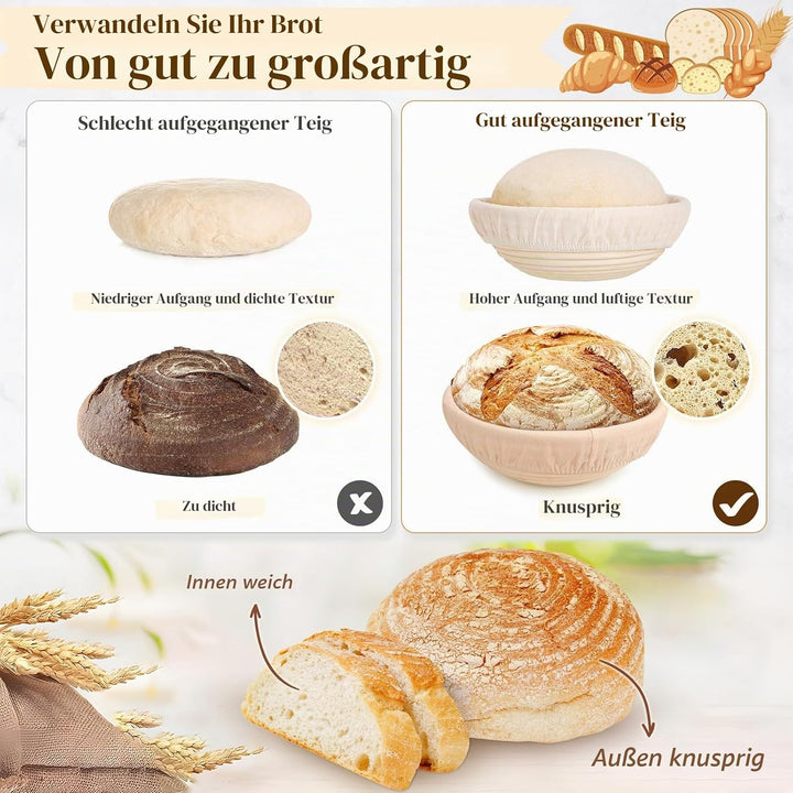 Gärkorb Brot,Sauerteig Starter Set,Brotbackzubehör Kit,Brot Backen Zubehör für Anfänger,Gärkörbchen