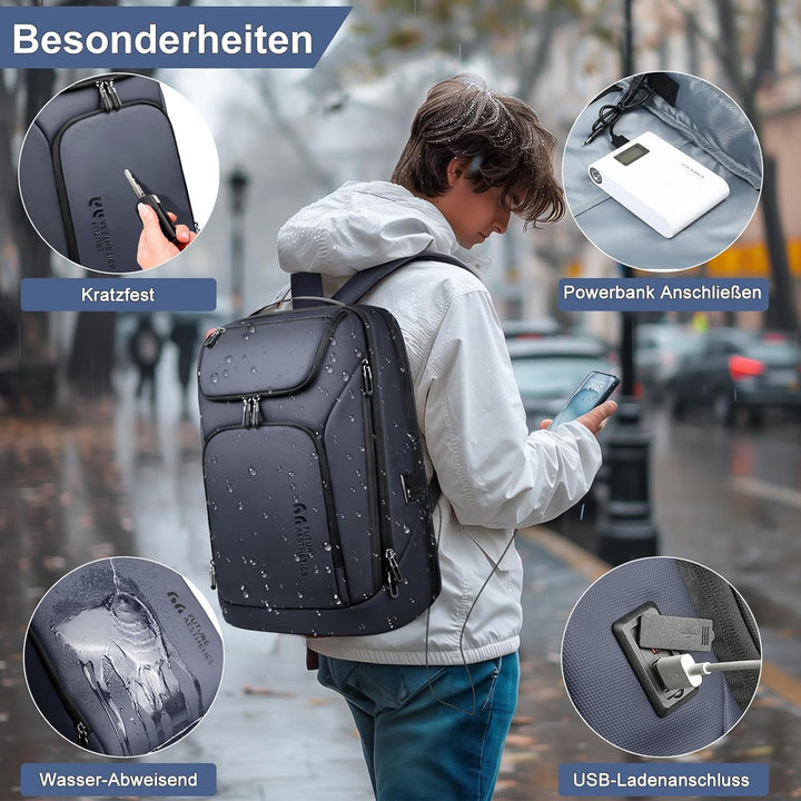 Rucksack Herren Gross 30L Laptop Rucksack 17,3 zoll Business Rucksack Wasserdicht Reiserucksack mit