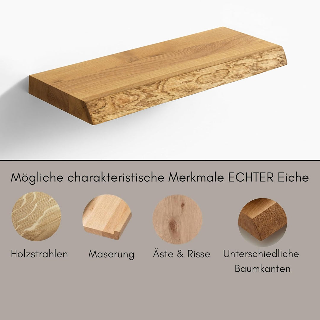 1 Original BestLoft® Wandregal Ruby mit Baumkante aus Eiche Wandboard (50cm) Baumkante 50cm, Baumkan