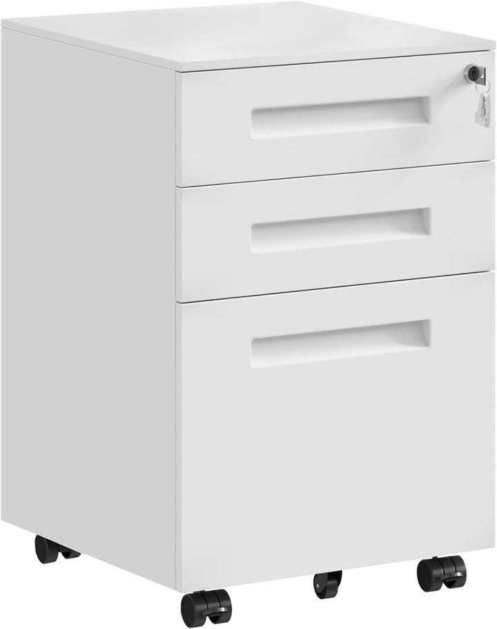 WOLTU Rollcontainer Metall, Mobiler Aktenschrank Büroschrank mit 3 Schubladen Bürocontainer, abschli