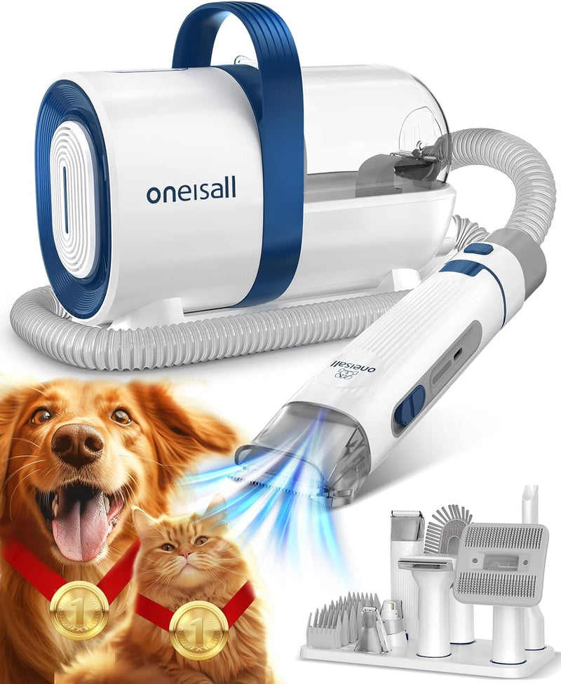 oneisall Hundeschermaschine mit Tierhaar Staubsauger, 7in 1 Profi Haustierpflegeset, leise Schermasc