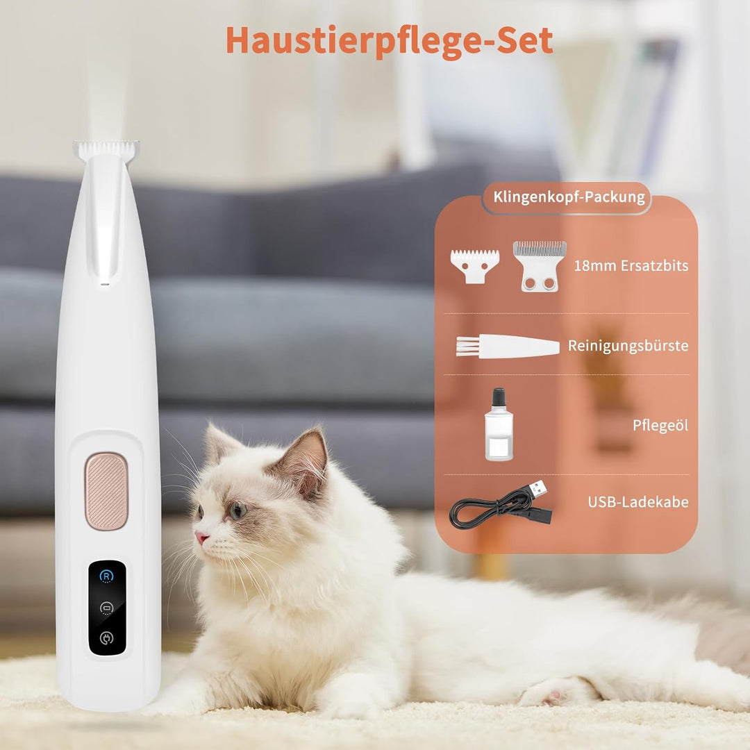 PawTrim Pro, Superleise/Wiederaufladbarer Pfotentrimmer, für Haustiere mit LED-Licht, Wasserdichter,