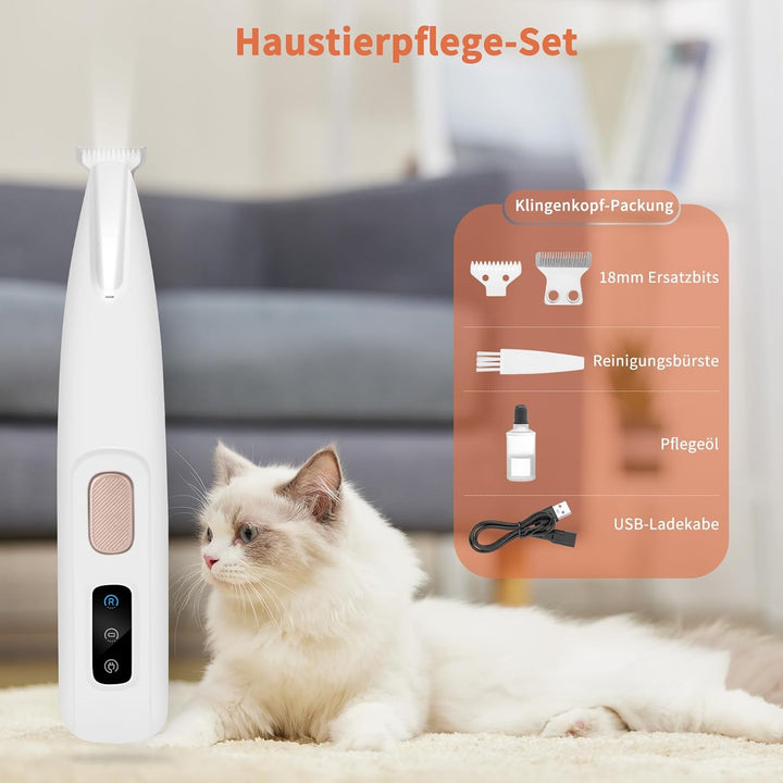 PawTrim Pro, Superleise/Wiederaufladbarer Pfotentrimmer, für Haustiere mit LED-Licht, Wasserdichter,