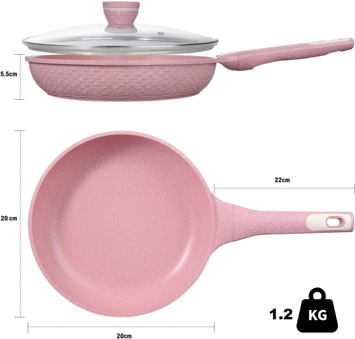 DYGG Antihaft Bratpfanne 20 cm mit Glasdeckel, Granitbeschichtung für fettfreies Braten, 100% frei v