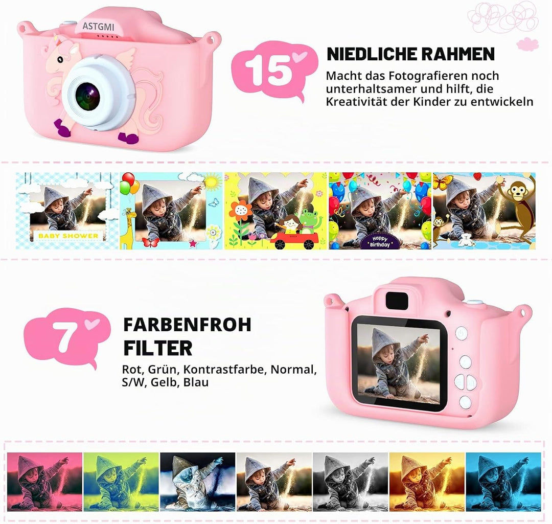 ASTGMI Kinderkamera 2,0 Zoll Kinder Digitalkamera, Minikamera Kinder wiederaufladbar Camcorder Gesch