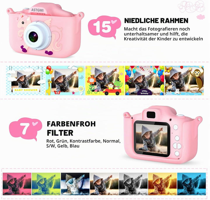 ASTGMI Kinderkamera 2,0 Zoll Kinder Digitalkamera, Minikamera Kinder wiederaufladbar Camcorder Gesch