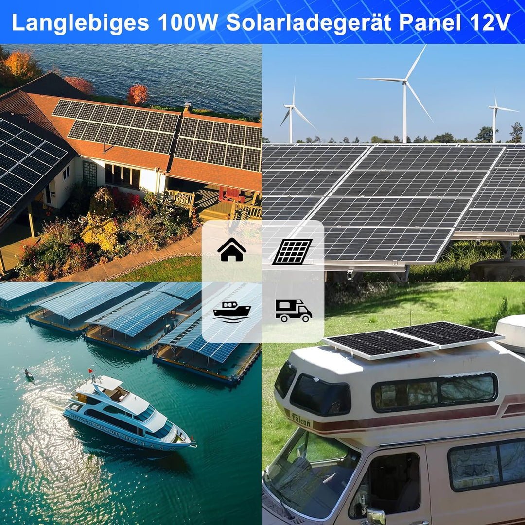 【100W Solarpanel 12V Kit】DERUXI 100W Solar Panel 12V Solarmodul Set: 2 Pcs 50W Monokristalline Solar