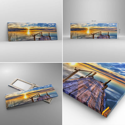 Panorama Bilder auf Leinwand See Brücke Leinwandbild mit Rahmen 90x30cm Wandbilder Dekoration Wohnzi