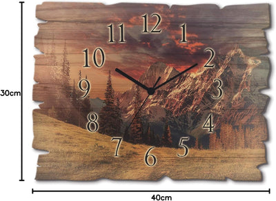 ARTLAND Wanduhr ohne Tickgeräusche aus Holz Funk Uhr lautlos 40x30 cm Rechteckig Alpen Landschaft Be