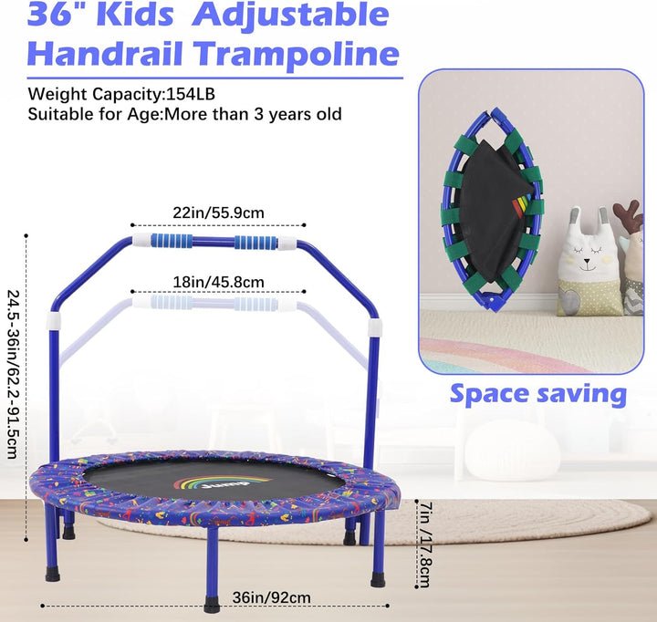 Trampolin mit Stange für Kinder, Ø ca 91cm|Faltbarer Rebounder für Minitrampolin mit Handlauf,Sicher