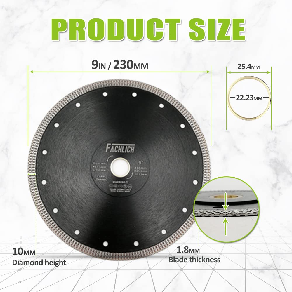 FACHLICH Diamant Trennscheibe 230MM Turbo Mesh Diamantklinge mit X Felgensegment für Hart Keramik Po