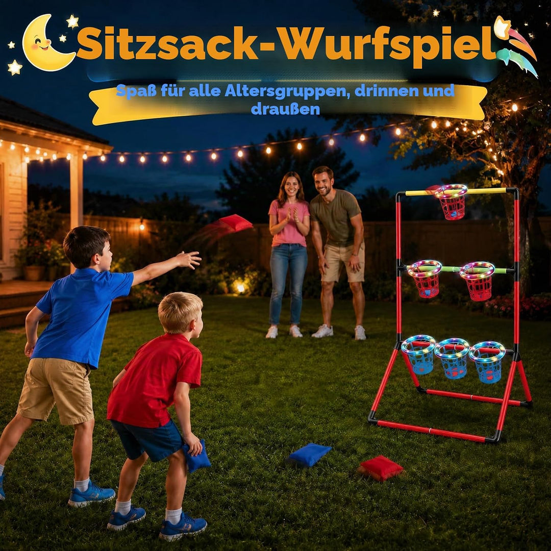 Gartenspiele, 3-In-1 Gartenpong mit 6 leuchtenden Körben 6 Gartenpong 6 Sandsäckchen Wurfspiel Indoo