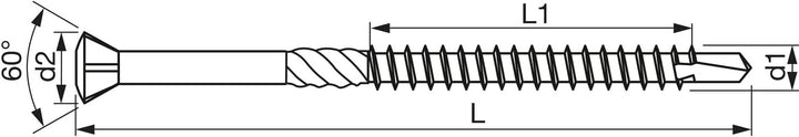 EUROTEC 110298 Holzbohrschraube Torx 10 mit Zierkopf, 3.2 x 60 mm, edelstahl gehärtet, 500 Stück