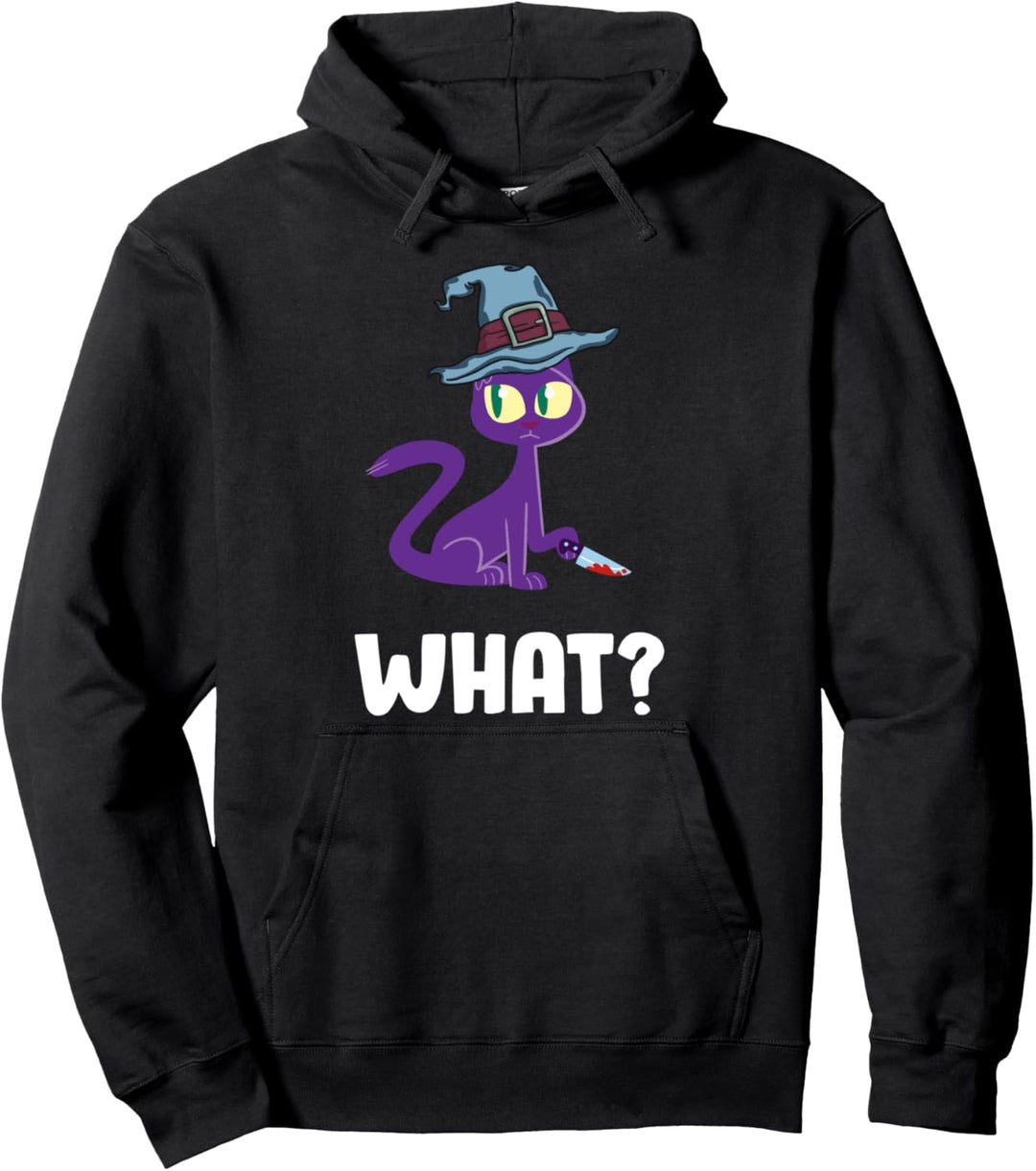 Cat What Witzige schwarze Katze Mörderische Katze mit Messer Pullover Hoodie