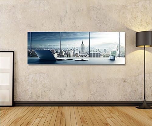 islandburner Bild Bilder auf Leinwand Manhattan V2 New York Büro Panorama XXL Poster Leinwandbild Wa