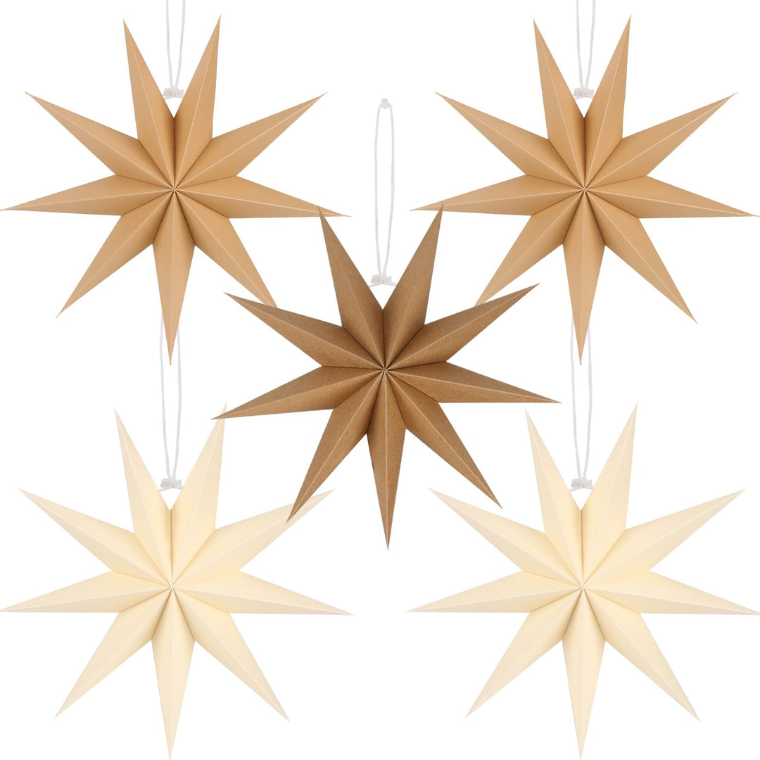 5er Set 30 cm Faltsterne - Braun, Beige, Khaki - 9 Zacken - Weihnachten Dekoration Beige&amp;braun&amp;khaki