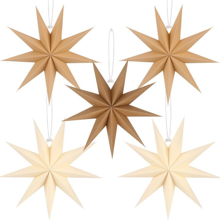 5er Set 30 cm Faltsterne - Braun, Beige, Khaki - 9 Zacken - Weihnachten Dekoration Beige&amp;braun&amp;khaki