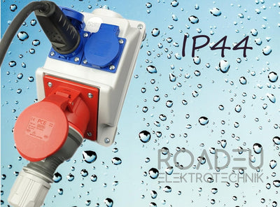 RoadEu - Kombi Wandsteckdose 16A 5P - Wandverteiler 16A mit 2x Schuko 230V - Stromverteiler IP44 - I