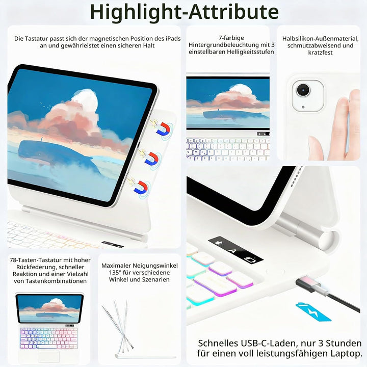 Magic Tastatur Hülle für iPad Air 13 2025/2024 (M3/M2), Magic Keyboard für iPad Pro 12.9 (6/5/4/3 Ge