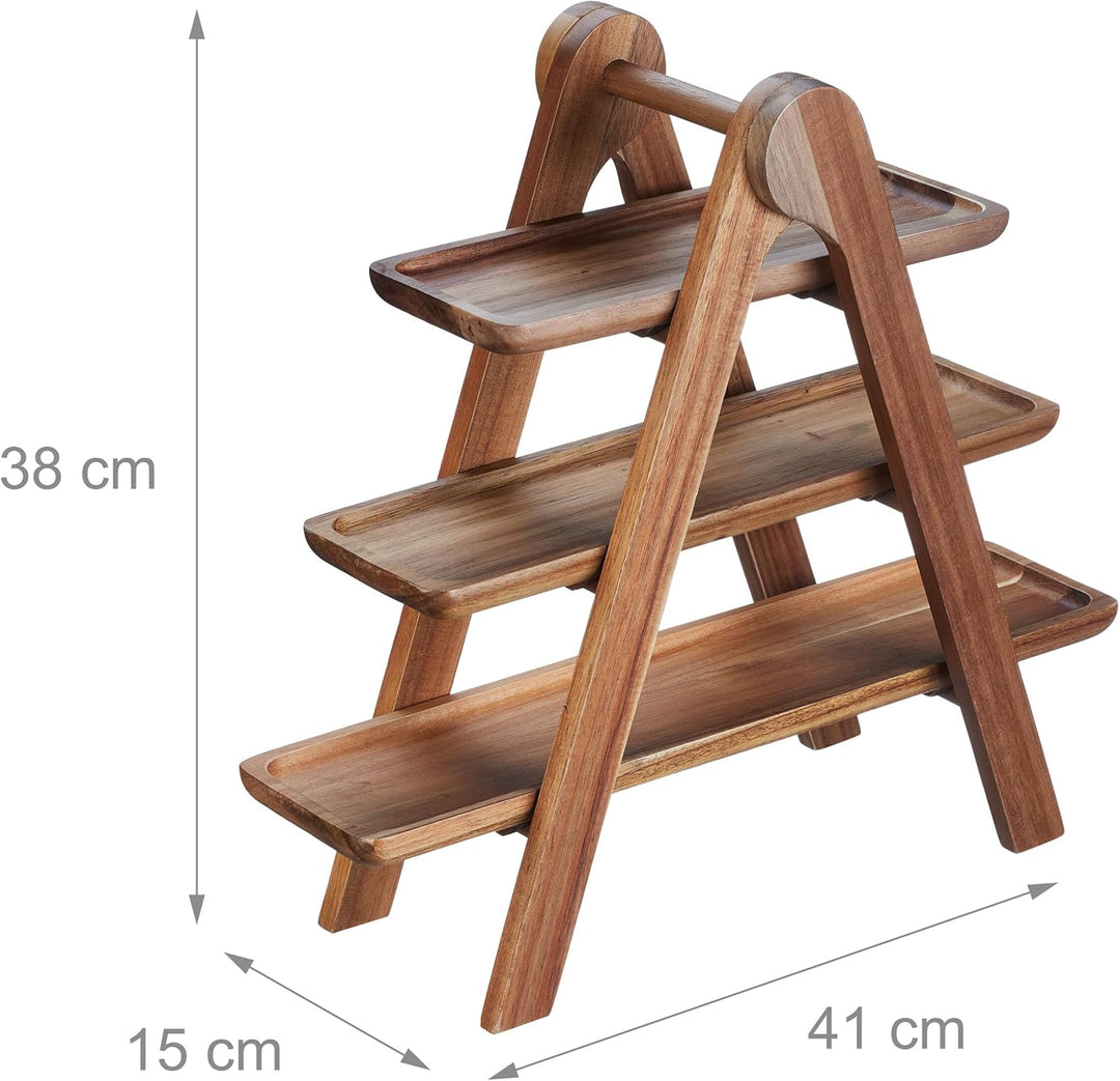 Relaxdays Etagere, 3 Etagen, Akazienholz, klappbares Gestell, HxBxT: 38 x 41 x 15 cm, rustikaler Ser