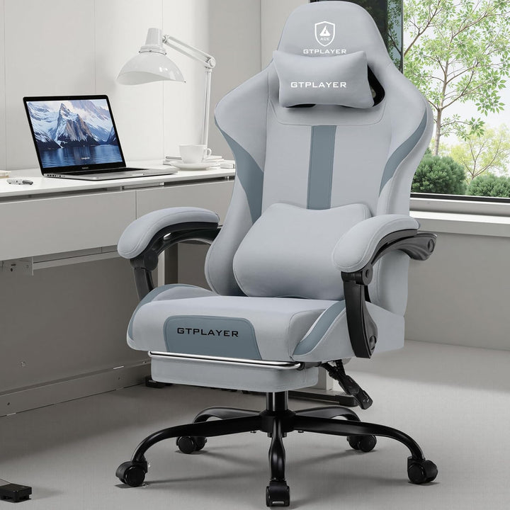 GTPLAYER Gaming Stuhl Bürostuhl Ergonomisch Gaming Sessel mit Kopfstütze und Cloud-Lendenkissen, Gep