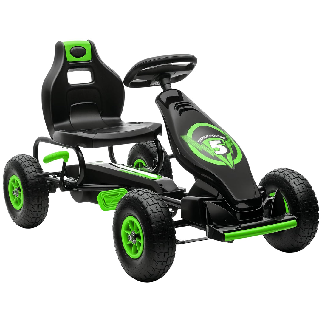 HOMCOM Gokart, Kinderfahrzeug mit 3-stufig verstellbarem Sitz, Tretfahrzeug mit Gummireifen, Pedal u