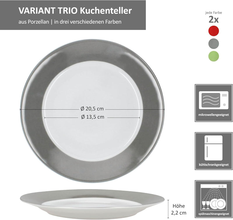 MamboCat 6er Set Variant Trio Kuchenteller I farbige Porzellan-Frühstücksteller für 6 Personen in Gr