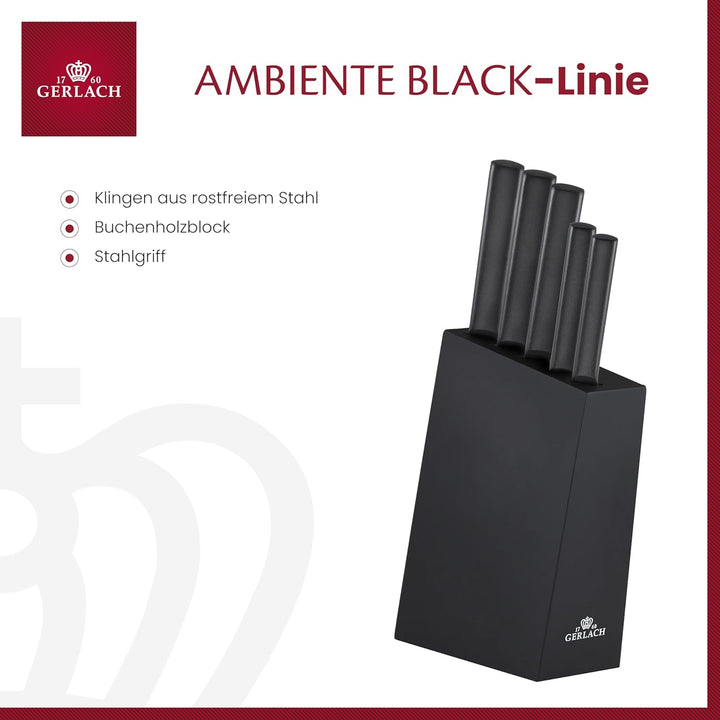 Gerlach Ambiente Black Messerblock Messerset Küchenmesserset 5 Messer aus Edelstahl Buchenholz Küche