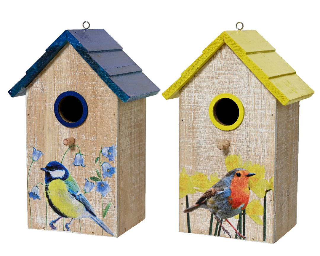 Decoris Vogelhaus 10x14x22cm Holz 1 Stück Sortiert - Vogelhäuschen zum Aufhängen - Vogelnistkasten -