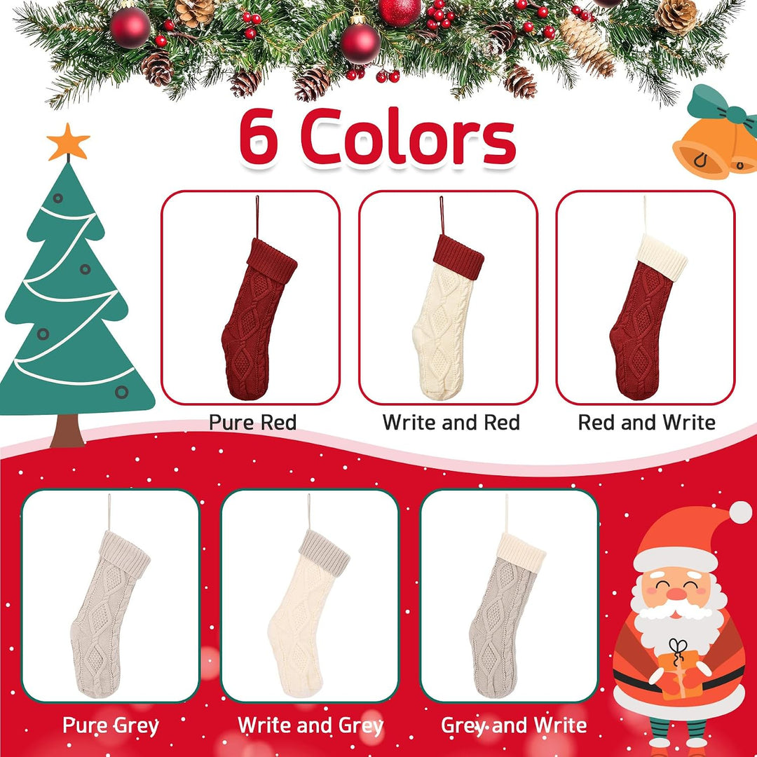 Set mit 5 Zopfstrick-Weihnachtsstrümpfen – elegantes Rot, Grün und Creme-Sortiment – gemütliche und