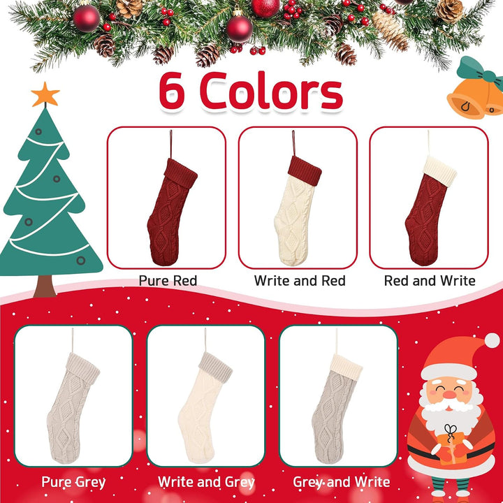 Set mit 5 Zopfstrick-Weihnachtsstrümpfen – elegantes Rot, Grün und Creme-Sortiment – gemütliche und