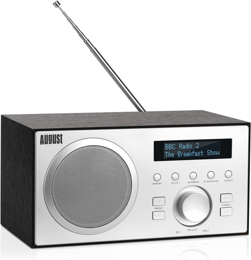 DAB+/FM Radio mit Bluetooth-August MB420-Digitales Küchenradio Holzgehäuse RDS-Funktion 60 Presets H