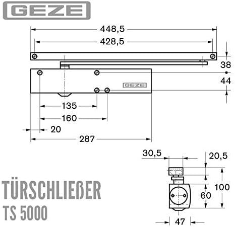 GEZE Türschliesser TS5000, RAL9016 weiss, inkl. Montageplatte und