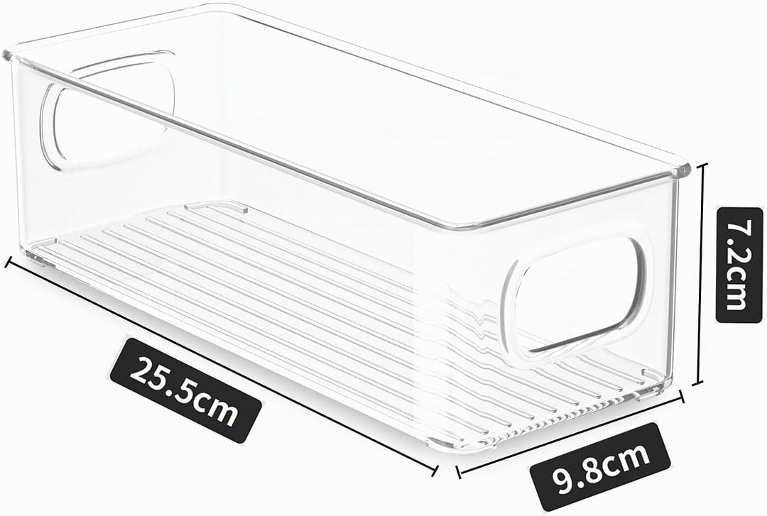 FINEW Kühlschrank Organizer 6er Set, Stapelbar Küchen Aufbewahrungsbox, Kühlschrankbox mit Griff, du