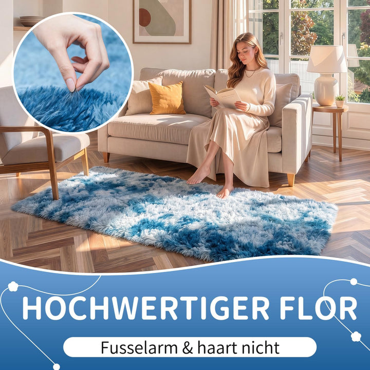 VOFUSHON Wohnzimmer Hochflor Teppich,Shaggy Flur Läufer Teppich Modern Flauschiger Weich Bunte Batik