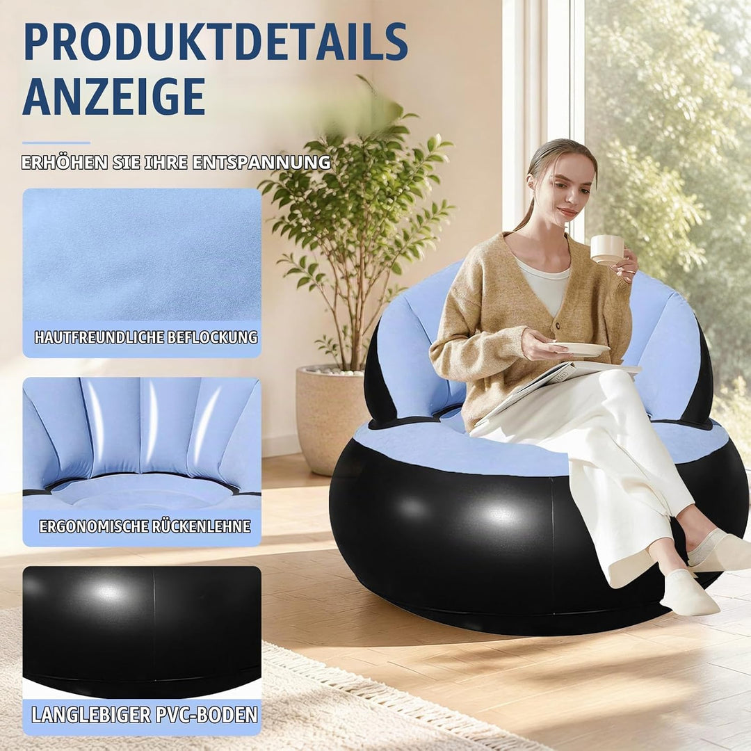 Aufblasbares Sofa, Wasserdichtes Aufblasbarer Sessel, Luftsofa mit Fusspumpe, Aufblasbare Couch mit