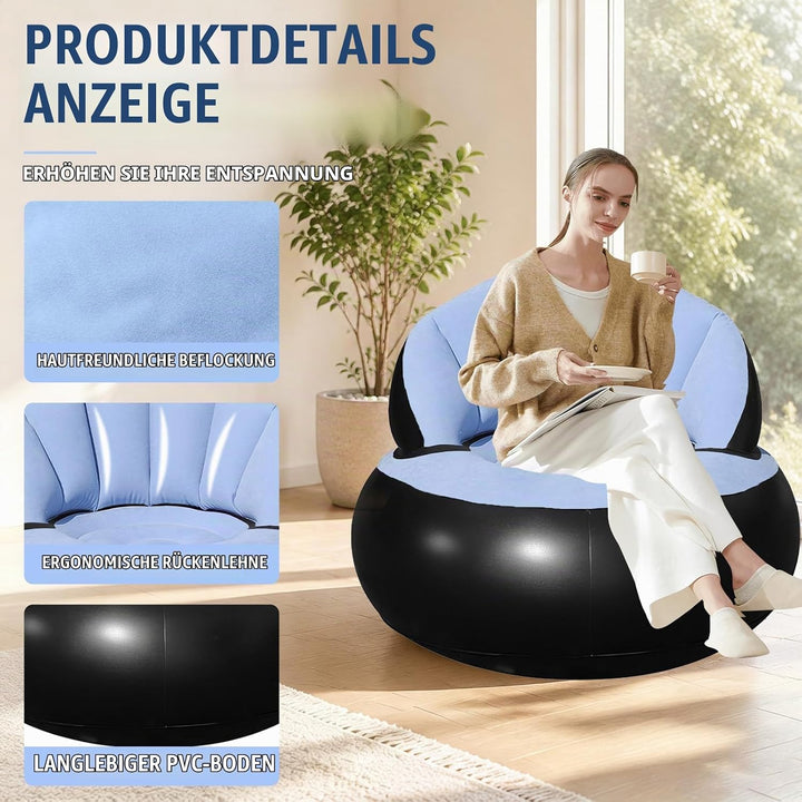 Aufblasbares Sofa, Wasserdichtes Aufblasbarer Sessel, Luftsofa mit Fusspumpe, Aufblasbare Couch mit