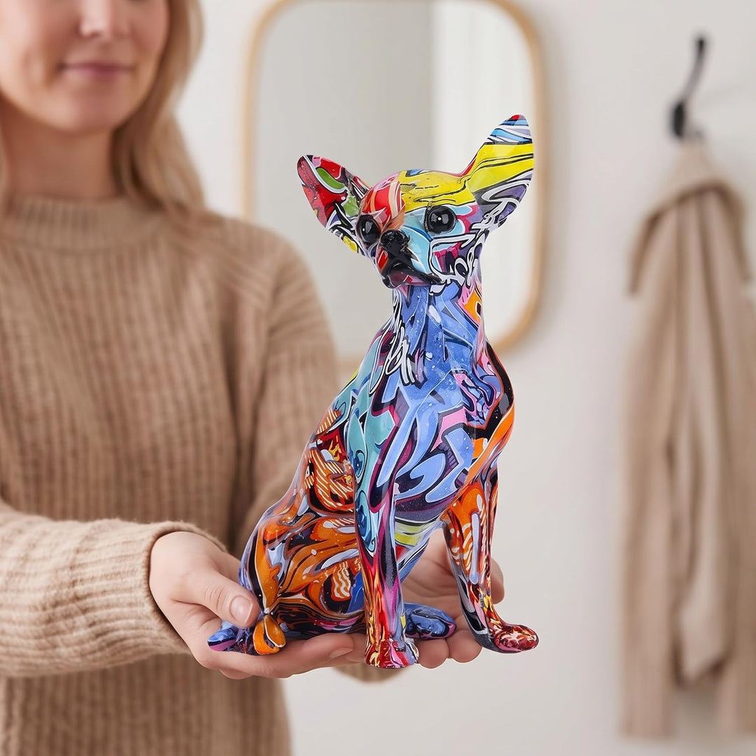 suruim Bunt Chihuahua Figur Deko, Bulldogge, Chihuahua, Hund, Statue, Wohnzimmer, Ornamente, Haus, E