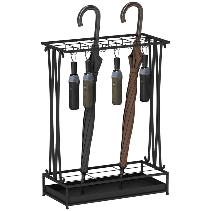 HOMCOM Regenschirmständer Stahl Schirmständer Rechteckiger Schirmhalter mit 24 Haken, 21 Löchern, he
