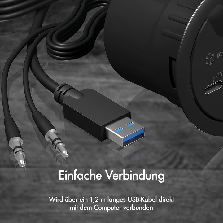 Icy Box Hub 4-Port USB 3.0 IB-HUB1403B Tischeinbau, 60 mm 2 x USB-A + 2 USB-C + Audio 60 mm, 2 x USB