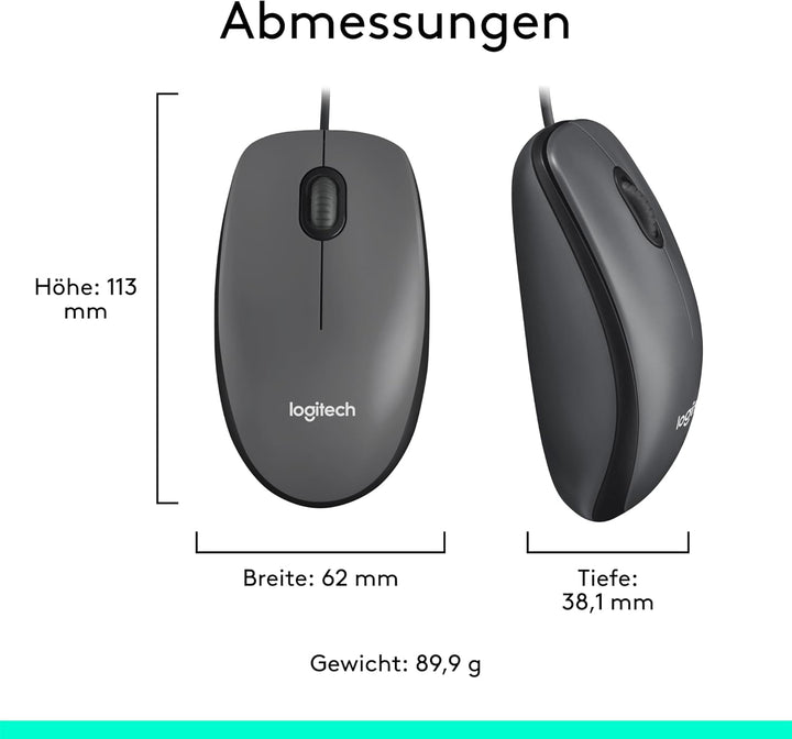 Logitech M100 Kabelgebundene USB-Maus, 3 Tasten, 1000 DPI Optical Tracking, Für Links- und Rechtshän