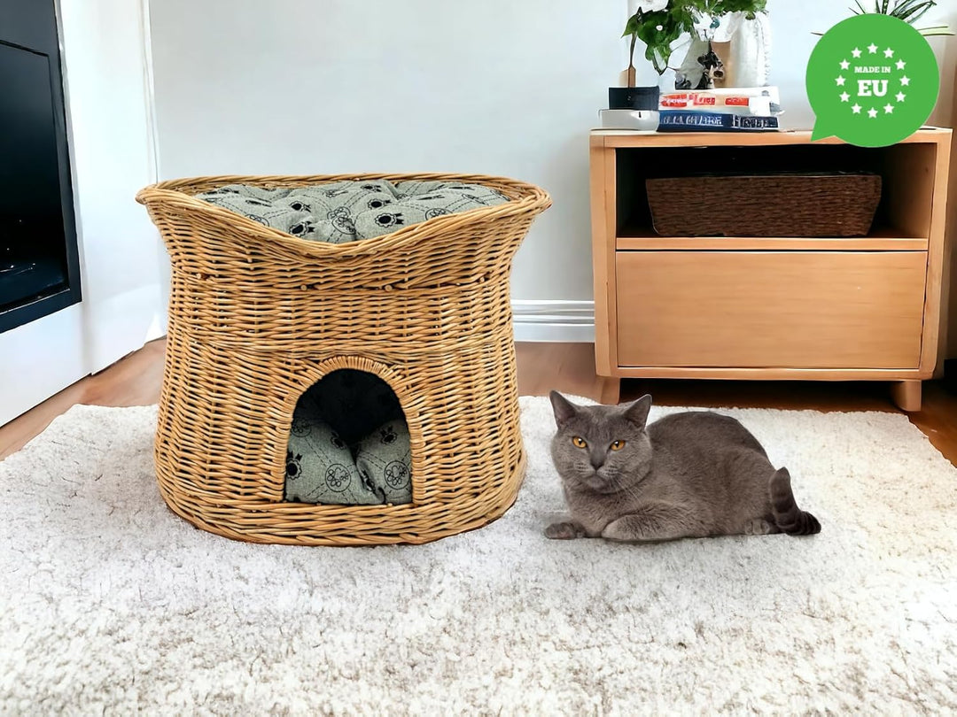 Katzenkorb zum Schlafen – Katzenhütte Indoor – Grösse L: 60 cm oval – Katzenhöhle aus Weide – Zweist
