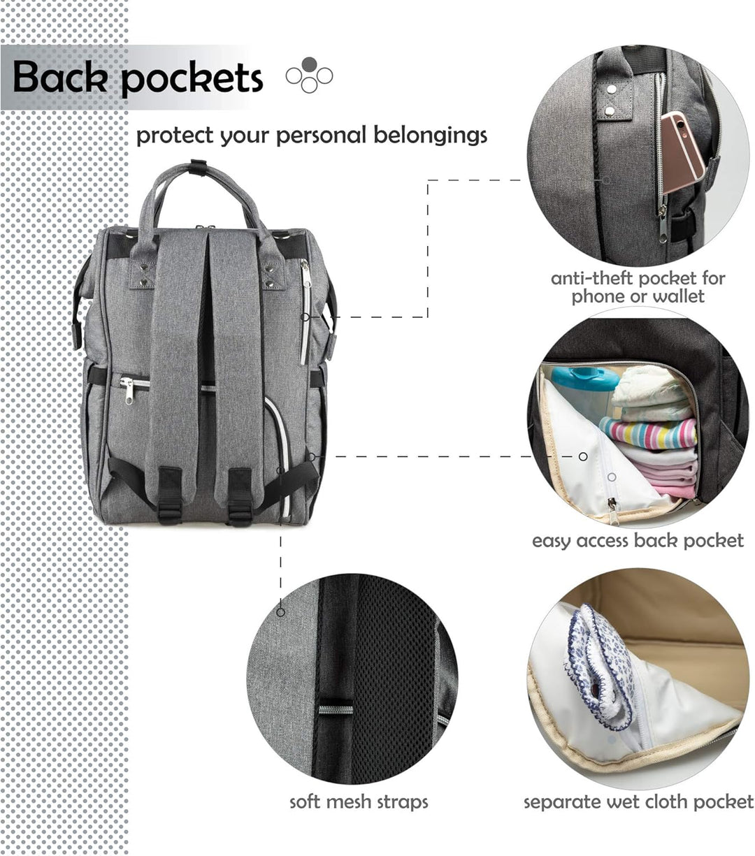 Baby Wickelrucksack, Babytasche für Reise, Wickeltasche Grosse Kapazität, Multifach Reise Rucksack W
