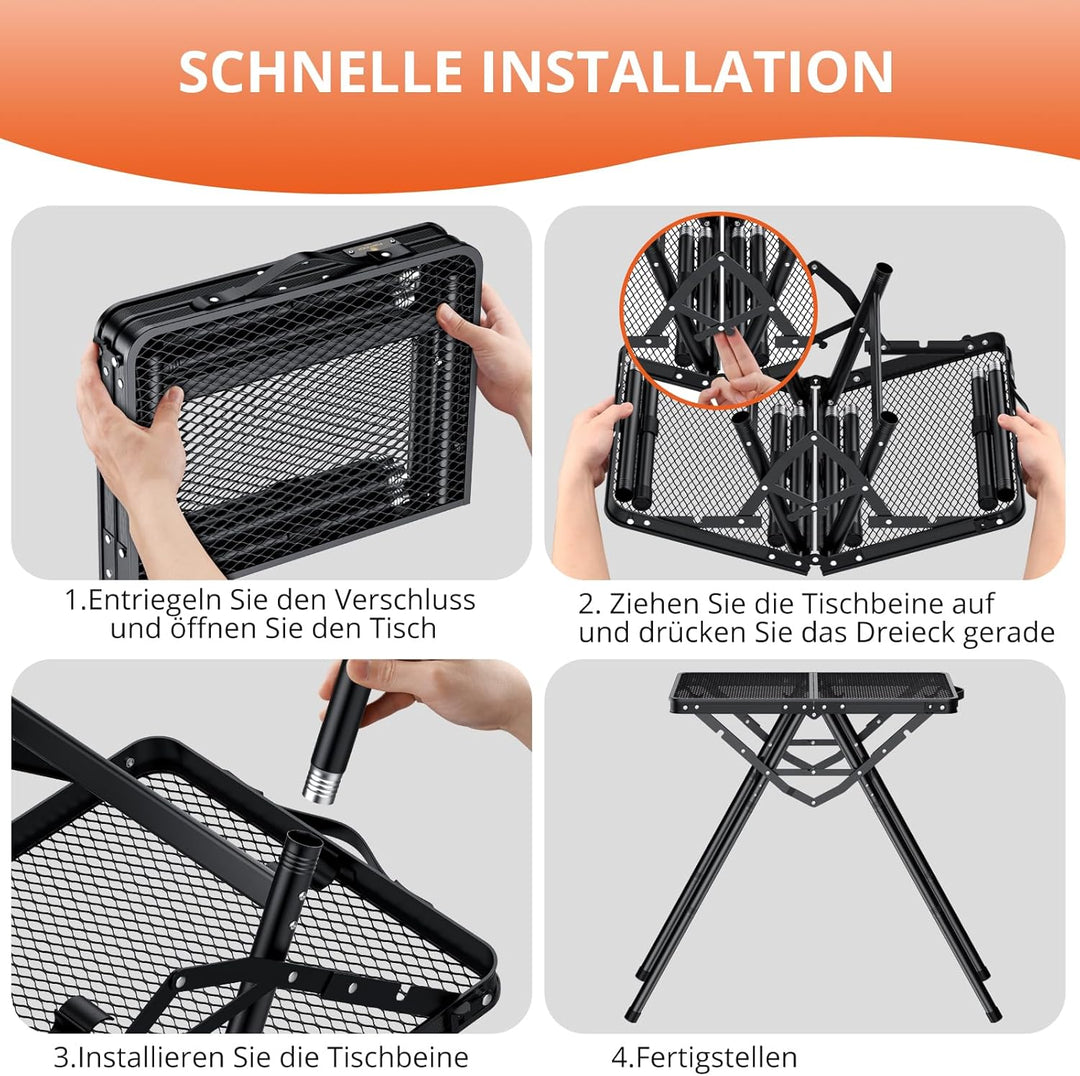 FUNYKICH Tragbarer Grilltisch 60 x 40cm,X form Campingtisch Outdoor Klappbar mit 3 Höhenverstellbar(