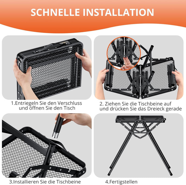 FUNYKICH Tragbarer Grilltisch 60 x 40cm,X form Campingtisch Outdoor Klappbar mit 3 Höhenverstellbar(