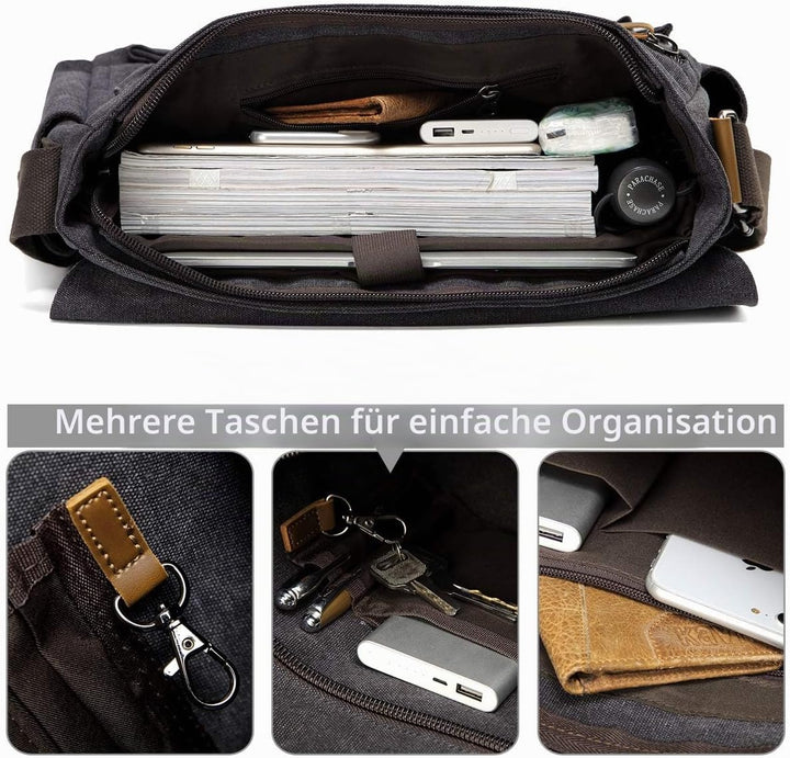 VASCHY Umhängetaschen Herren Dame, Vintage Wasserabweisend Gewachste Leinwand 14 15,6 17 Zoll Laptop