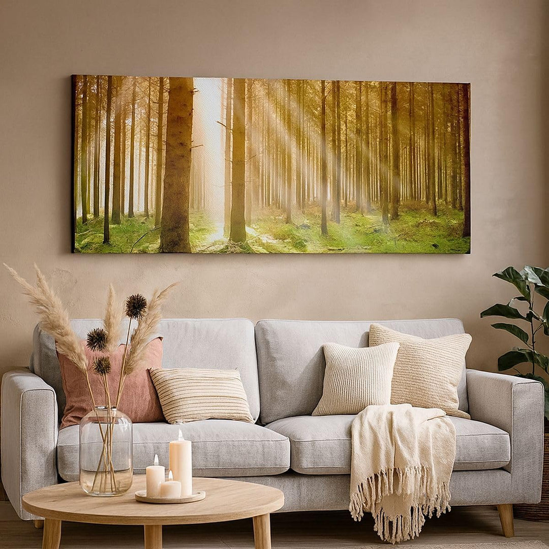 Wandbilder Dekoration Wohnzimmer Bäume Sonne Natur Panorama Bilder auf Leinwand 120x50cm Leinwandbil