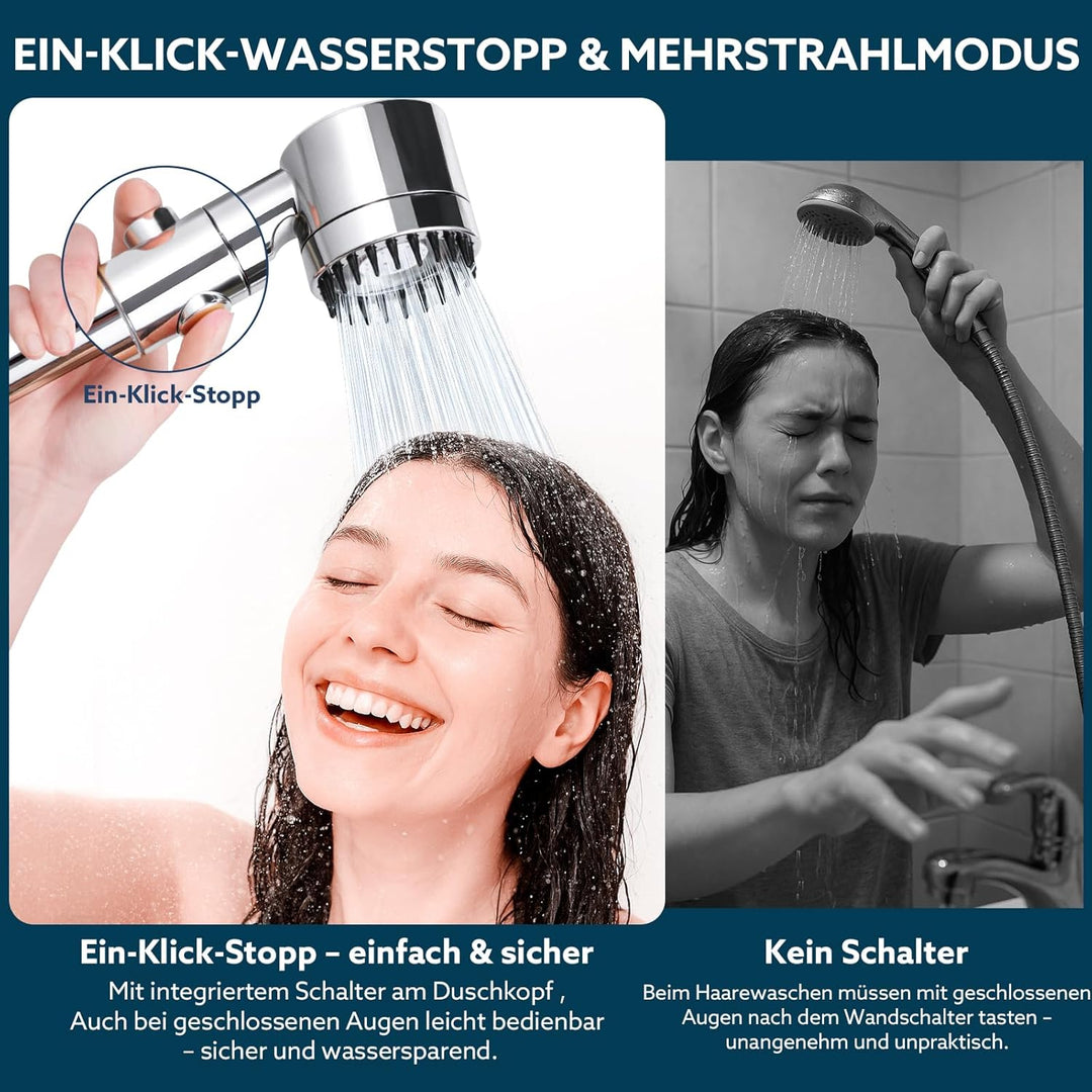 LENDOO Duschkopf mit Filtera – Hochdruck Duschkopf aus Chrom mit 15-Stufen Wasserfilter, 4 Modi & St