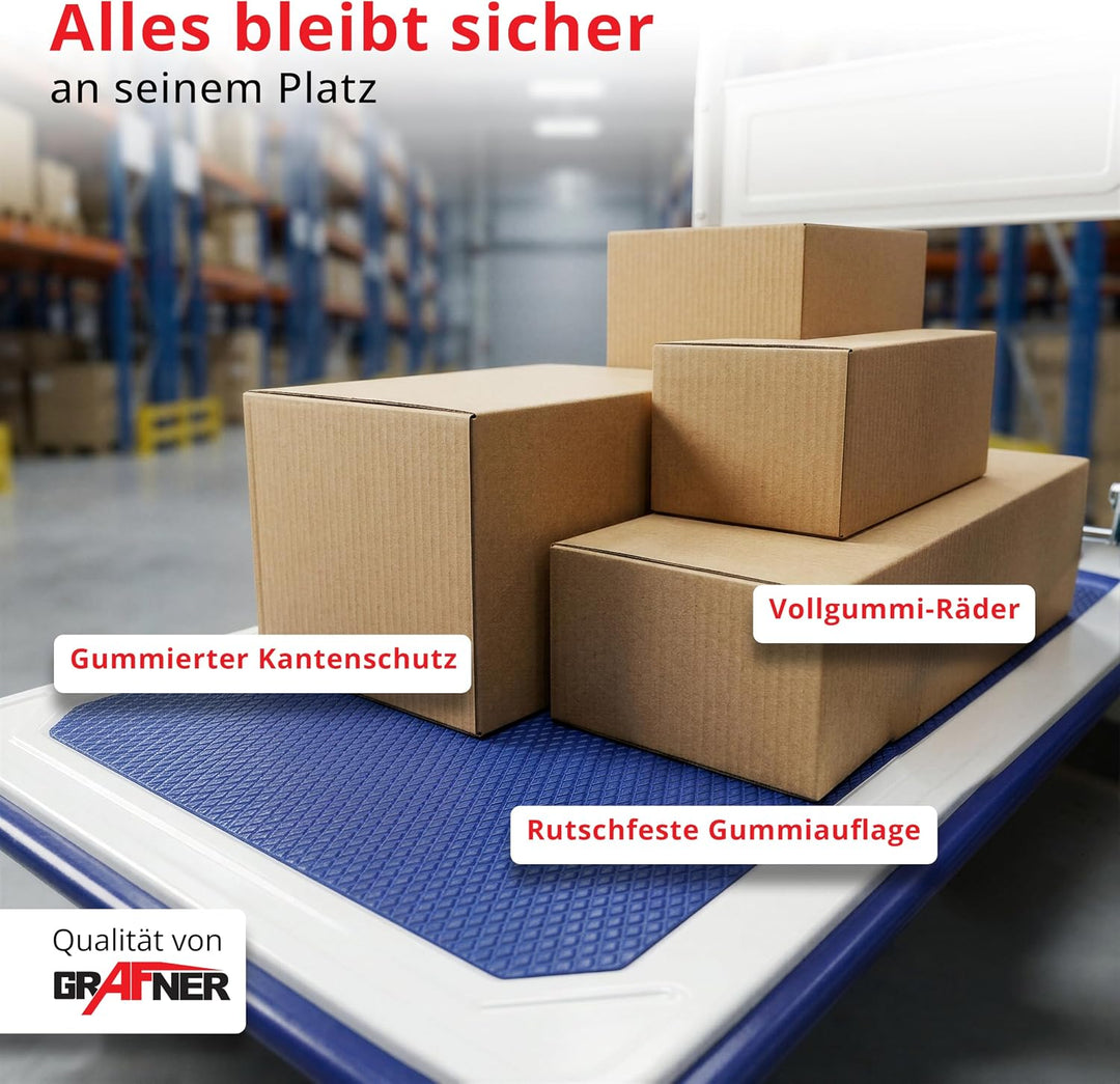 Grafner Industrie Plattformwagen mit pannensicheren Reifen, klappbar, 150 kg Tragkraft, Antirutsch-B