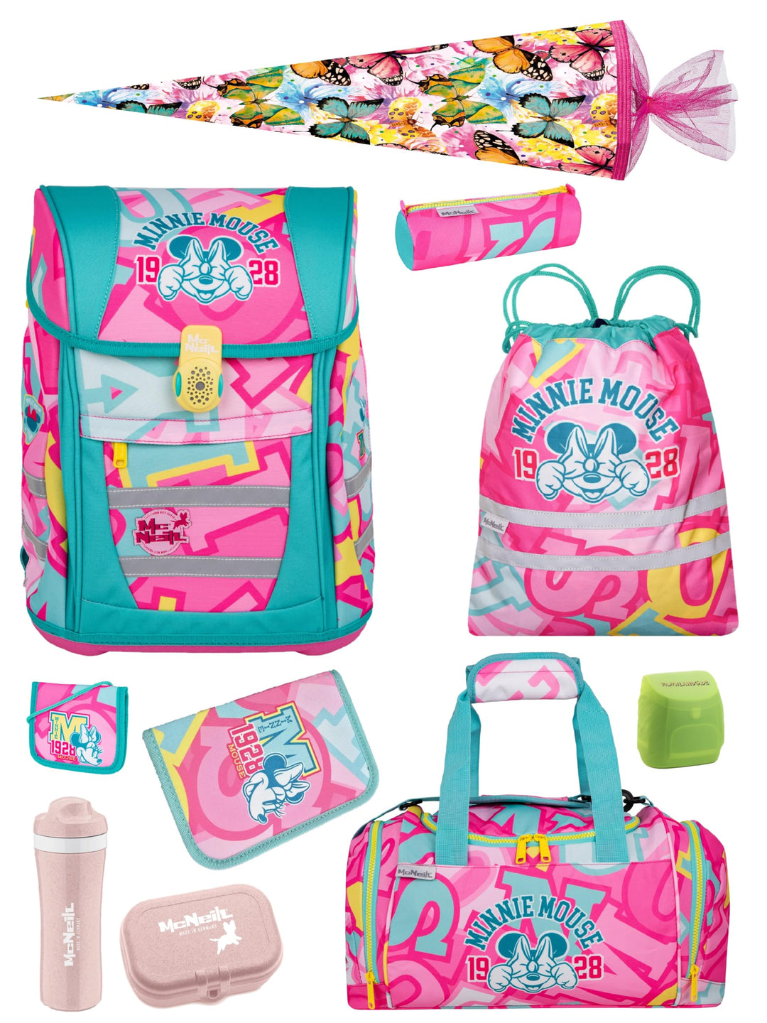 Familando - McNeill Teneris Schulranzen Set - 10-teilig mit Schultüte - Minnie Mouse - Ergonomisch &